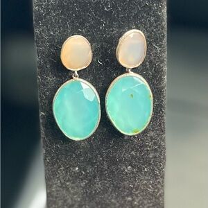 Chic Sterling Silver and Turquoise Aqua Glass Drop Earrings, Gorgeous Color!
